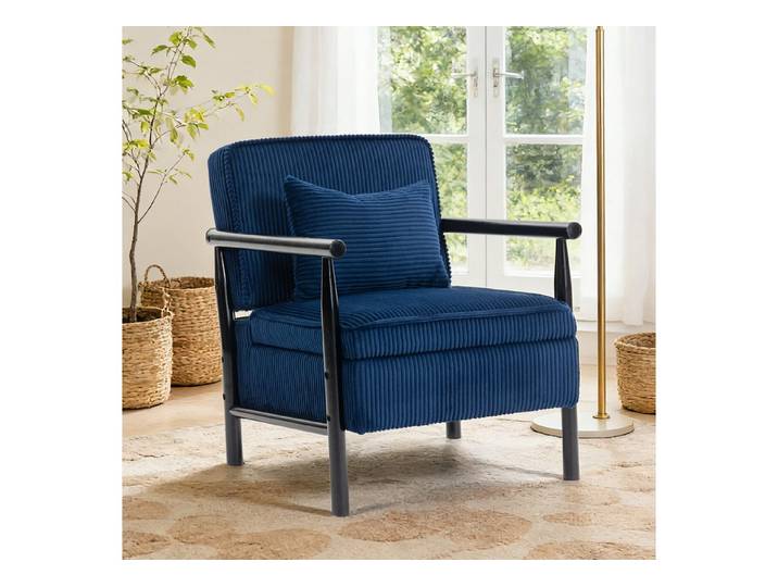 KLAM HOME Relaxsessel Sessel Weißer Samt Holzkonstruktion (Mittelalterlich Moderner Akzentstuhl mit Lendenpolster), Polsterlesesessel Wohnzimmer Schlafzimmer Wintergarten