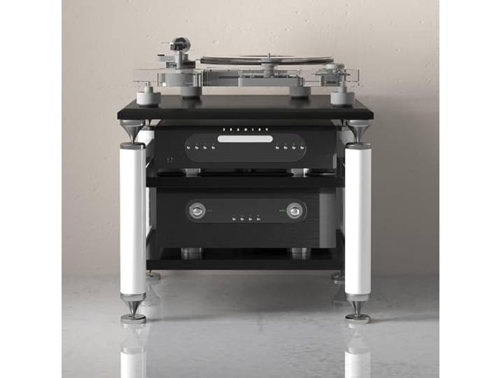 TV Rack HiFi Regal Audio Schrank,Multifunktionales Ablageregal,Vinyl Plattenspieler Stand,Offene Ablagen,mit Aufbewahrung,Platzsparend,für Wohnzimmer,Schlafzimmer,Büro,Wohnheim.(White black,62x57x56cm