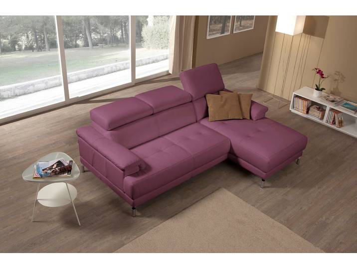 Ecksofa, Leder NUVOLE, Lila, 250×166 cm, Mit Recamiere & Kopfteilverstellung, Modern, EGOITALIANO