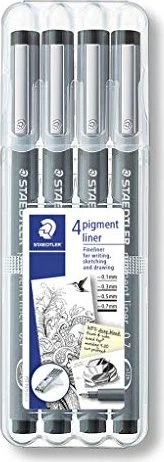 STAEDTLER Liner "Pigment Liner" - schwarz - 4 verschiedene Spitzengrößen, 4 Stück