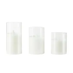 HOME STORY LED Kerze  3er Set   , weiß , Wachs,Kunststoff,Glas , Maße (cm): H: 15  Ø: 7.5