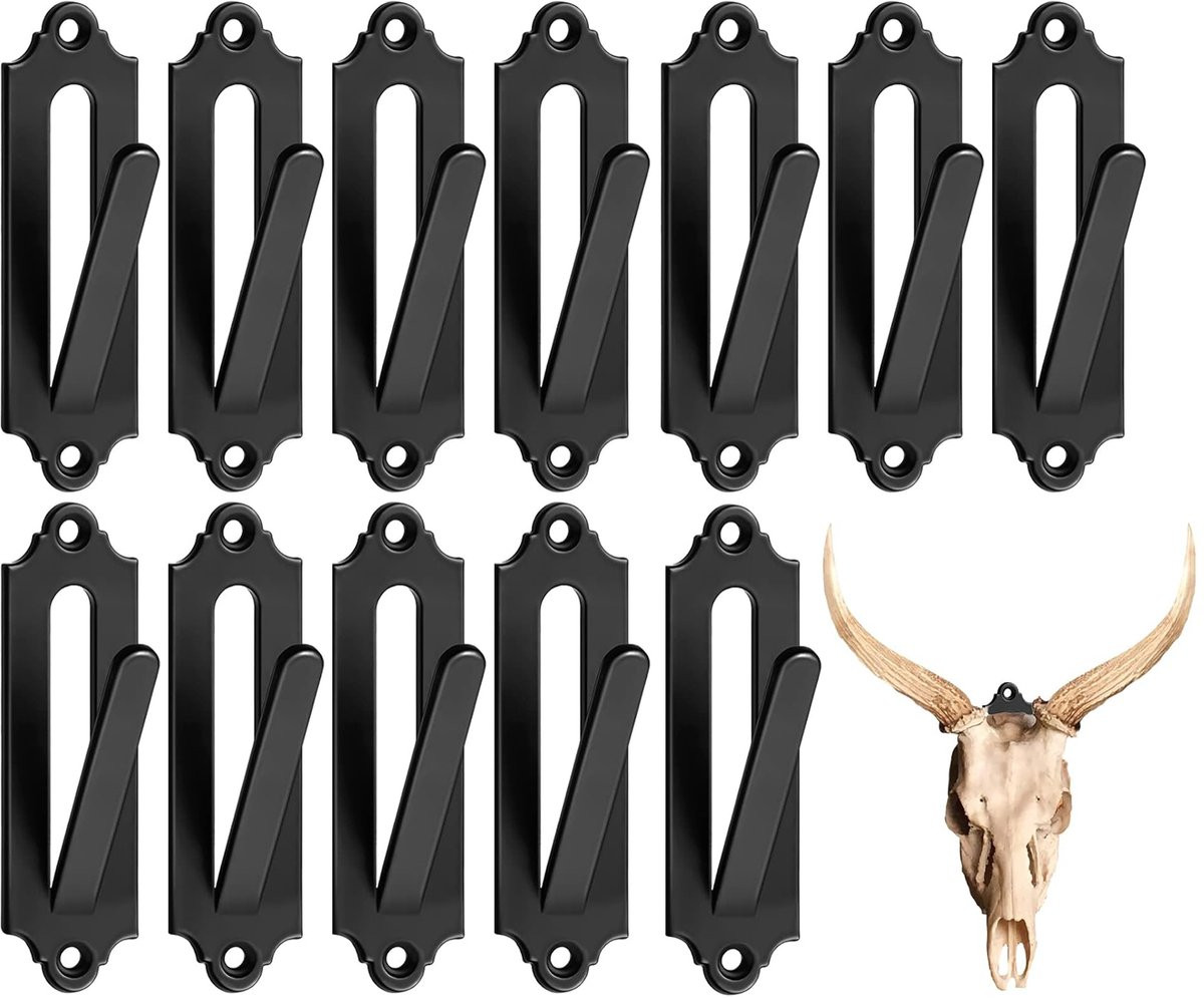 12-Delige Schedel Wandhaak Set Zwart Staal voor Decoratie met Montageset