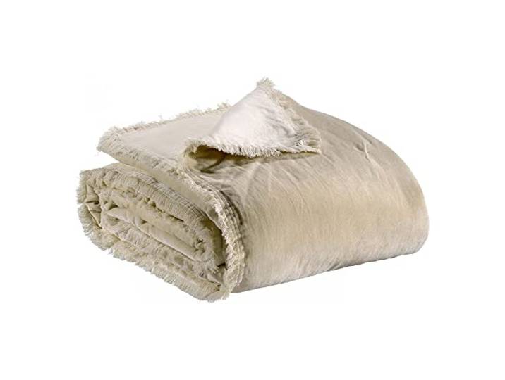 Vivaraise - Édredon Fara – 85x200 cm – 100% velours de coton - Couverture d'appoint\, couvre-lit\, couette légère – Garnissage moelleux – Couette réversible - Finition à franges