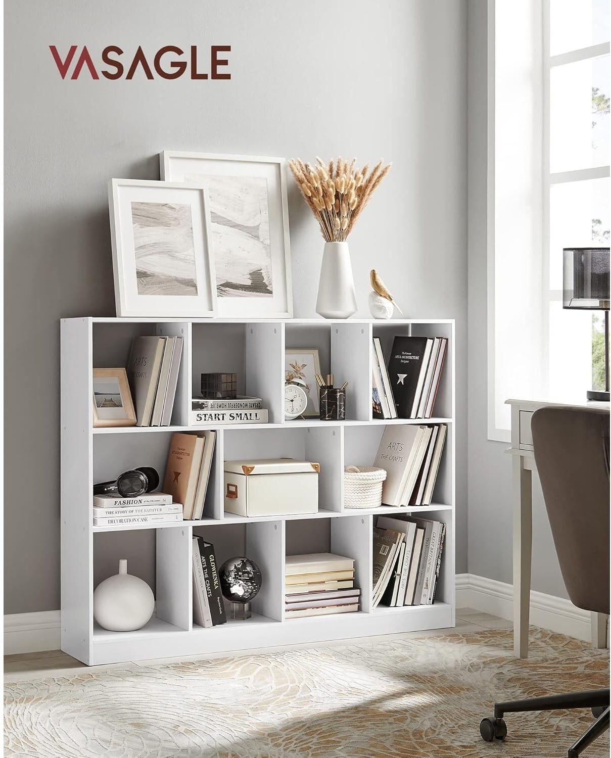 Bücherregal VASAGLE "VASAGLE Bücherregal Weiss", weiss (weiß), B:126cm H:100cm T:30cm, Regale, Bücherregal weiß B/H/T: 126cm x 100cm x 30cm