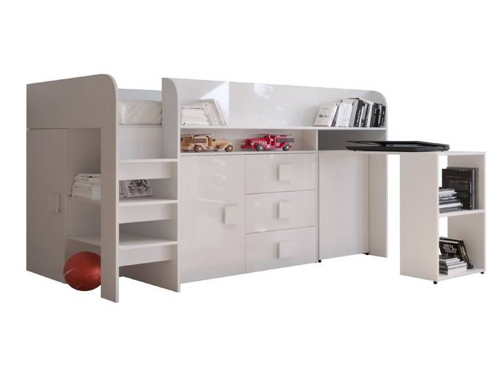 ABIKS MÖBEL Etagenbett TOLEDO 1 Hochbett für Jugendliche, mit Schreibtisch, Kleiderschrank