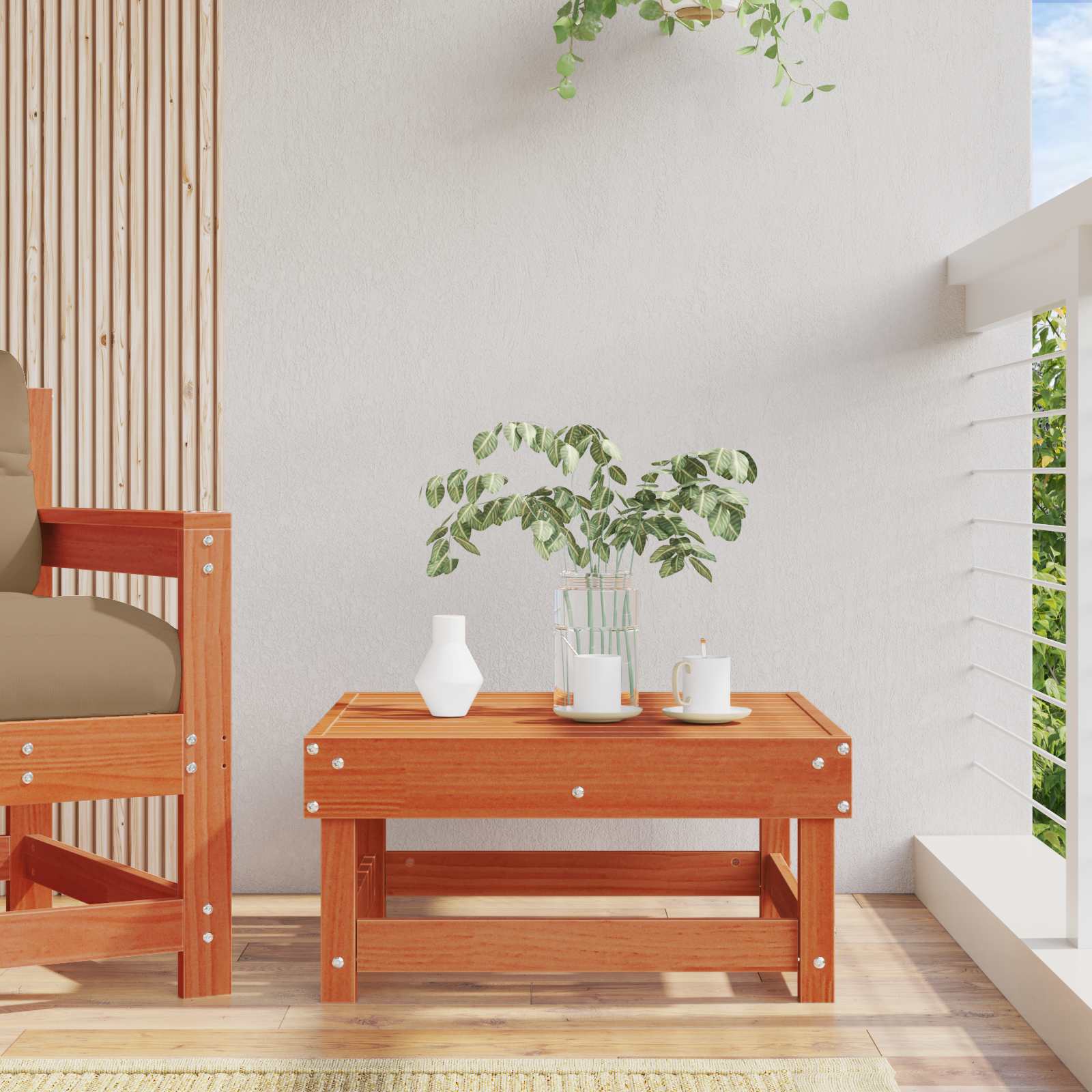 vidaXL Garden Footrest Bois de pin massif Brun Ciré 61 x 60,5 x 30 cm