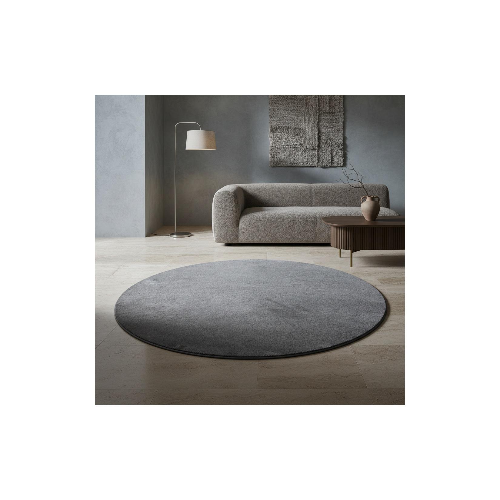 Kurzflorteppich Waschbar LECH, einfarbig, Grau, Ø 160 cm