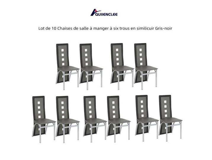 QUIIENCLEE Lot de 10 Chaises de salle à manger à six trous en similicuir Gris-noir 42 5 x 42 x 101 5 cm