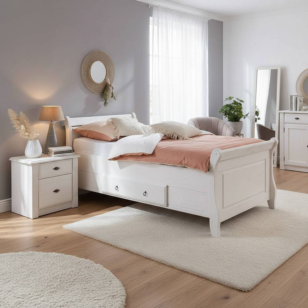 Pharao24.de Komfortbett in Weiß Kiefer teilmassiv Nachtkommode (zweiteilig)