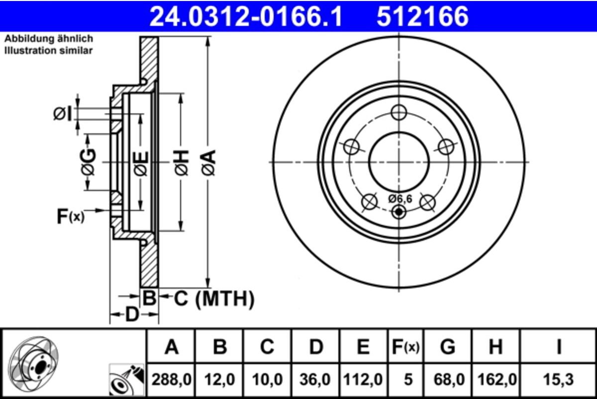Bremsscheibe ATE PowerDisc 24.0312-0166.1, 1 Stück