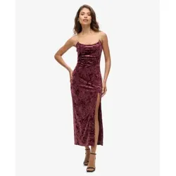Superdry für Damen. W8011729A Langes Kleid aus Samt Diamonte kastanienbraun (L), Party, Polyester, Ärmellos / Hosenträger