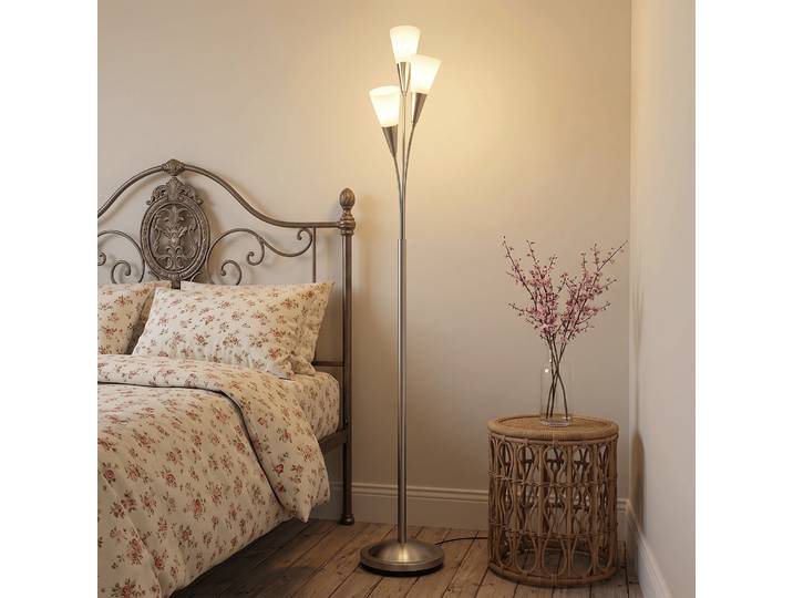 HOMCOM Lampadaire Salon 3xE14 Métal Argent Interrupteur Pied