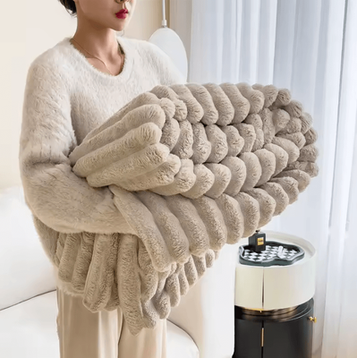 Inspire Curations Faux Rabbit Fur Plush Nap Blanket khaki 200 230cm