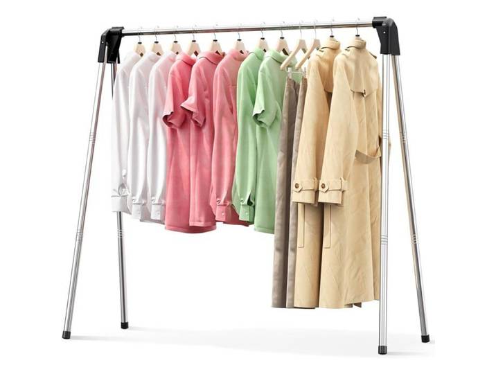 Portant vêtements pliable 140 cm - Acier inoxydable - Capacité 15 kg - Montage sans outil - Sèche-linge intégré