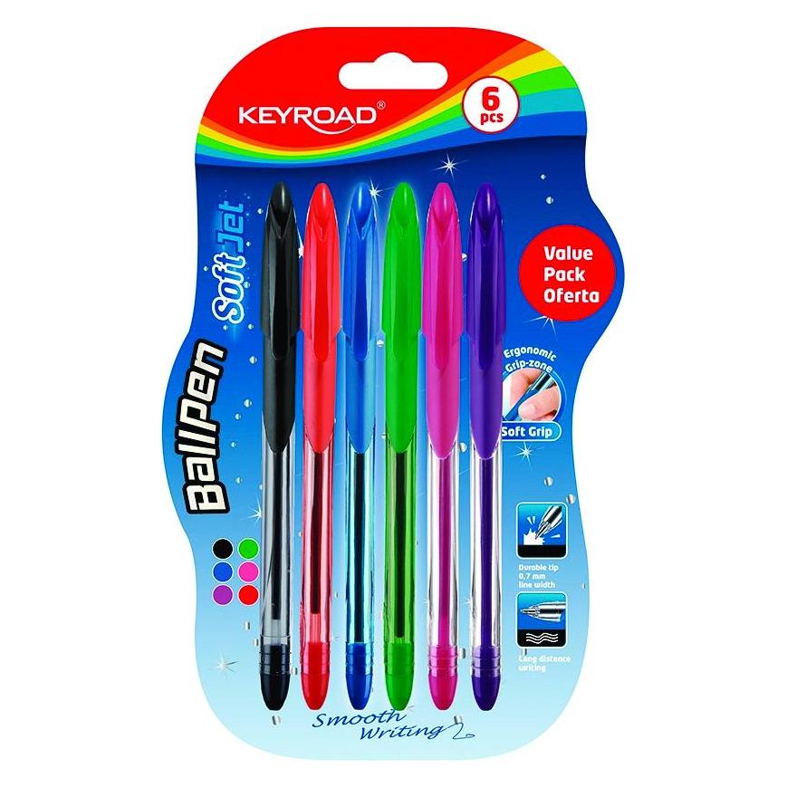 Keyroad Klassischer kugelschreiber ball pen soft jet, 0,7 mm, 6 stück, blister, farbmischung (6x) (41376317)