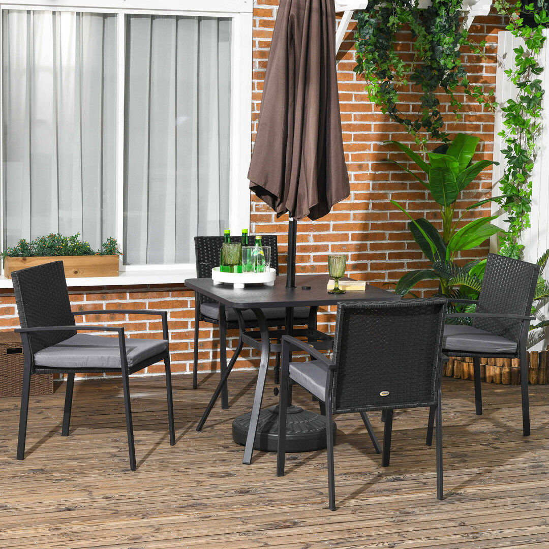 17 Stories Outsunny 4 Seater Rattan Dining Set with Cushions Metal Top Table Black Black 4