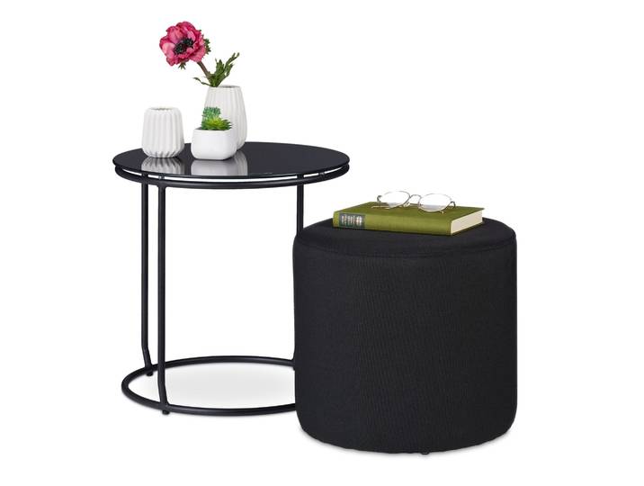 Beistelltisch mit Hocker schwarz Schwarz