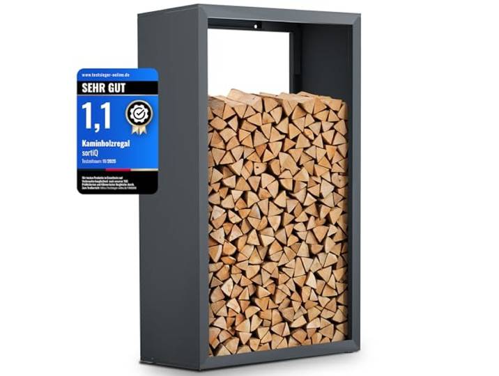 sortiQ Kaminholzregal Metall [RAL 7016] Kaminholz-Regal für außen & innen - wetterfeste, moderne Brennholz-Stapelhilfe für stabile Holzaufbewahrung Holzlager mit Stellfüßen (90 x 145cm)