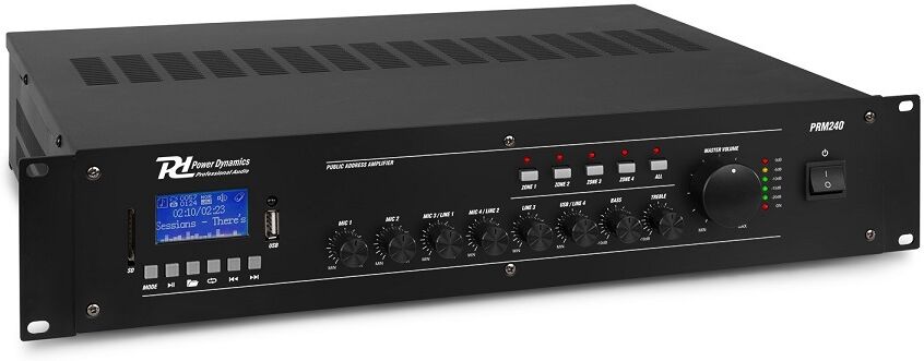 Amplificador 240W RMS (100V) 6 Canais 4 Zonas c/ MP3/USB/BLUETOOTH (PRM240) - POWER DYNAMICS