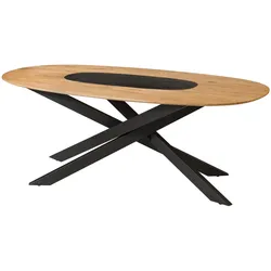 Esstisch oval Akazie 200x100x76 natur lackiert / Mikado-Beine eckig schwarz