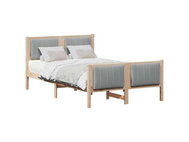 KTHLBRH Bettgestell, Braun und Hellgrau, 120 x 200 cm Massives Kiefernholz, Kopfteil aus Polyester, Plattform-Design, Kapazität 200 kg