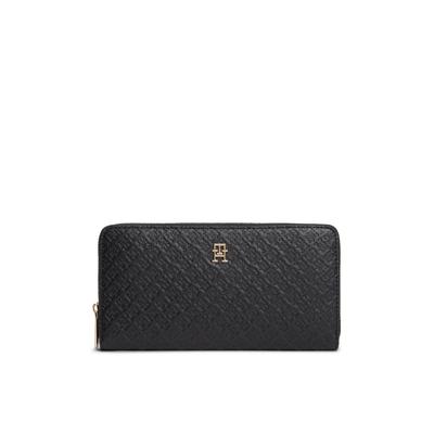 Geldbörse TOMMY HILFIGER "TH ICON LRG ZA MONO", Damen, schwarz, Lederimitat, Basic, Kleinlederwaren, Damen Geldbeutel, Portemonnaie mit TH-Schmucklogo