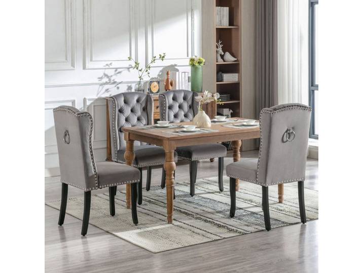 Lot de 4 Chaises de salle à manger en Velours Fauteuil de cuisine Salon Lounge avec pieds en chêne Gris