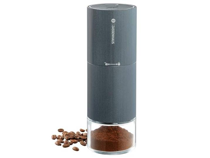 Zassenhaus Kaffeemühle MASTER USB, elektrische Espressomühle Akku-Mühle mit Lithium-Ionen-Akku, Glasauffangbehälter, präzise einstellbarer Mahlgrad, USB-C-Aufladung, Reinigungspinsel