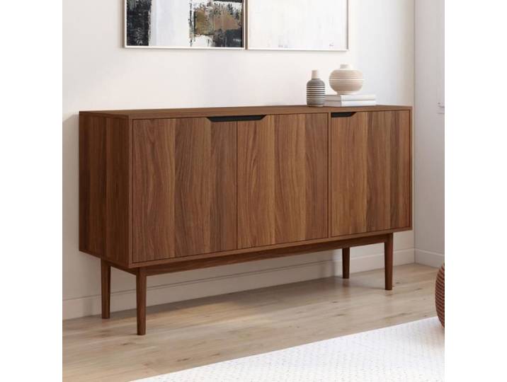 ID MARKET buffet 3 portes 140 cm Moderne bois effet noyer