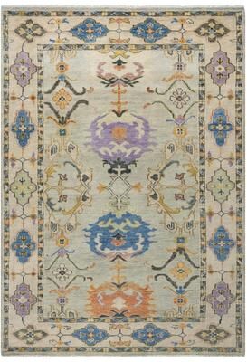 Alora Decor Muse Blue, Peach, and Green Medallion Hand-knotted Wool Rug
