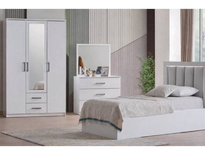 Xlmoebel Schlafzimmer-Set Elegantes 3-teiliges Jugendzimmer-Set: Bett, Schrank, (Schlafzimmer-Set, 3-tlg., 3-teiliges Jugendzimmer-Set: Bett, Schminktisch, Kleiderschrank), Made in Europa