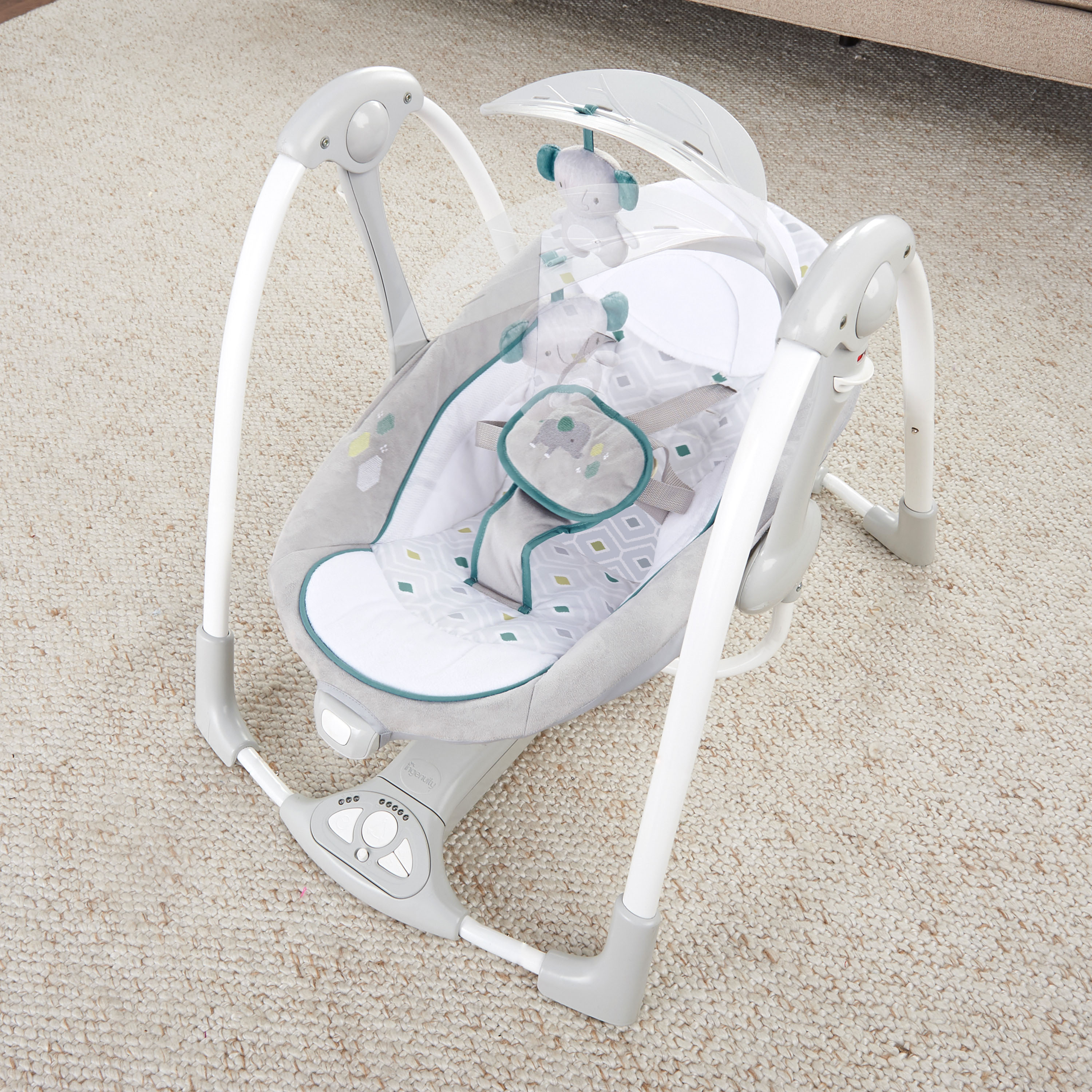 Babyschaukel INGENUITY "ConvertMe Swing-2-Seat Portable Swing - Nash", Baby, grau, Kunststoff, Metall, Stoff, Babywippen Babyschaukel, mit automatischer Schaukelfunktion und Sound-Effekt