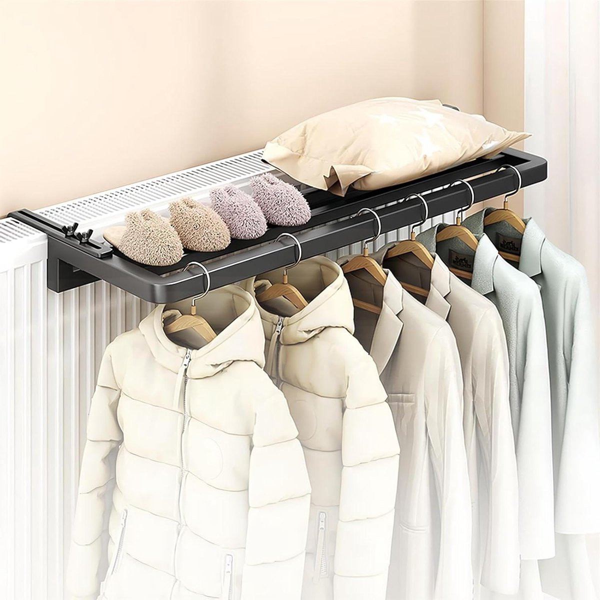 Wasrek Radiator Zwart - Verstelbaar Droogrek voor Kleding met aanpasbare wandafstand - 40 cm