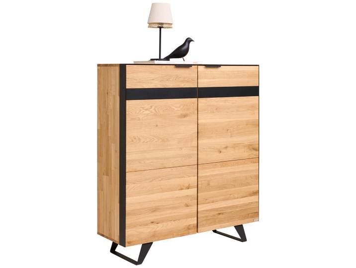 Landscape Highboard, Schwarz, Wildeiche, Metall, Wildeiche, massiv, 6 Fächer, 121.1x140x42 cm, stehend, Holzmöbel, Kleinmöbel Holz, Holzkommoden, Highboards Holz