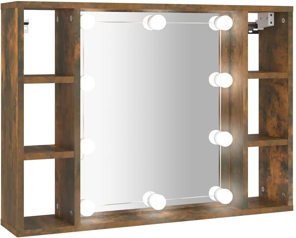 vidaXL Armoire à miroir avec LED Chêne fumé 76x15x55 cm