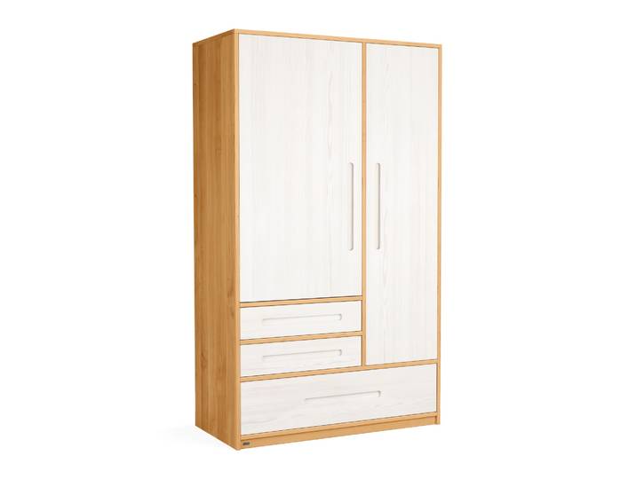 Naturwohnen Kleiderschrank Massivholz Erle Naturweiß mit Soft Close H190xB110xT55 Lina inkl. 1 Kleiderstange, 4 Einlegeböden 100% Bio & 100% Vegan