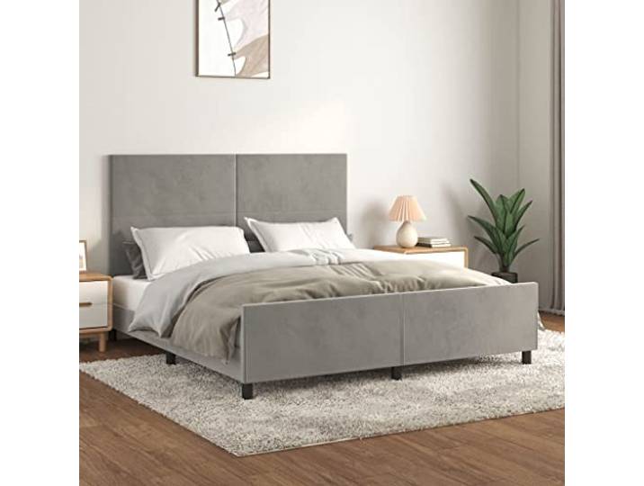 YNGBHFNOP Samt Höhenverstellbares Kopfteil 160x200 cm Grau Bettgestell ohne Matratze Hellgrau 160x200 cm Samt mit verstellbarem Kopfteil stabiler Holzrahmen Luxus Doppelbett fuer