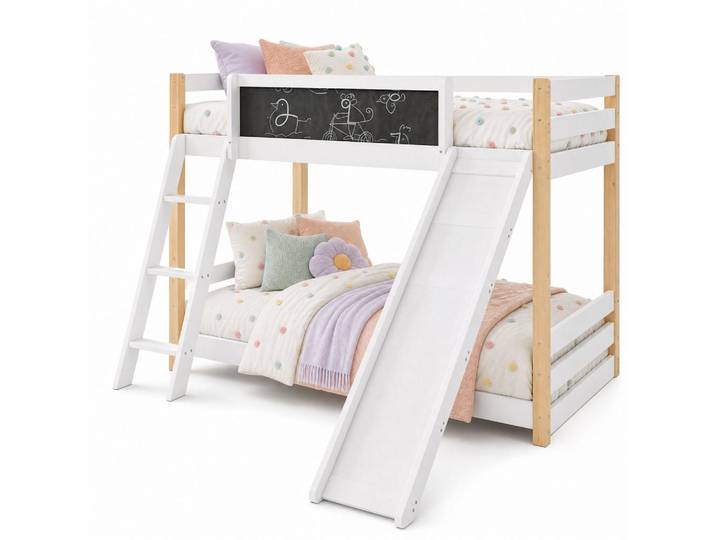 Evryae Etagenbett 90/200+90/190 mit Rutsche, Treppe und Schutzgitter, Weiß, 90x200 cm, Babymöbel & Kindermöbel, Kinderzimmer & Jugendzimmer, Stockbetten