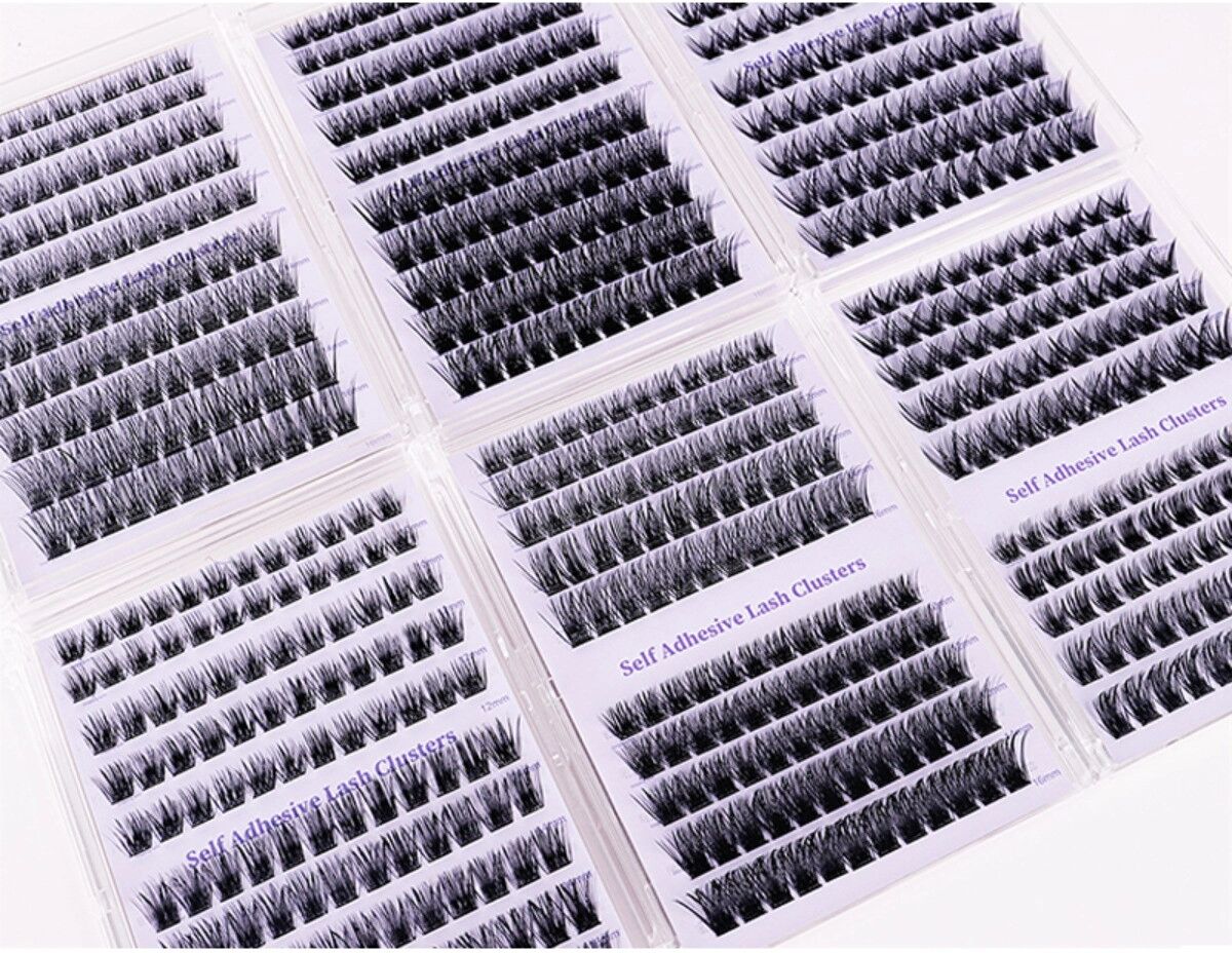 INF Selbstklebendes Set mit 120 synthetischen Wimpernbüscheln, gemischte 10-16mm, schwarz, inklusive Pinzette