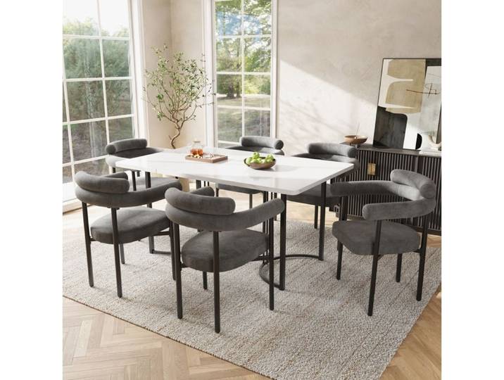 AESVAR Ensemble table et chaises 7 pièces moderne table 140x80x75 cm 6 chaises grises métal et MDF