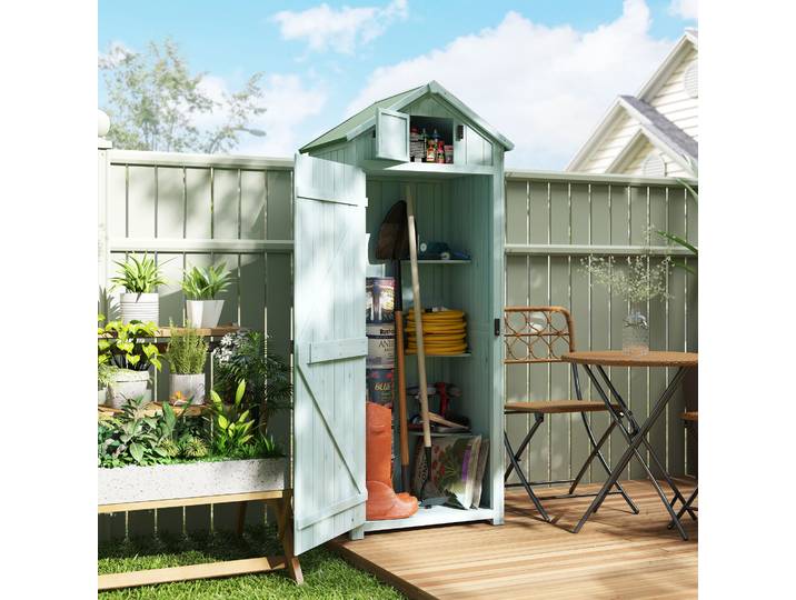 Outsunny Armoire Outils Jardin Bleu 3 Étagères Sapin Bitumé