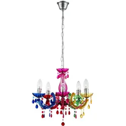 LED Kronleuchter Kristall Hängelampe bunt Esstischlampe Chrom Pendelleuchte Luster, 5x 4,9W 5x 470lm warmweiß, DxH 44 x 128 cm