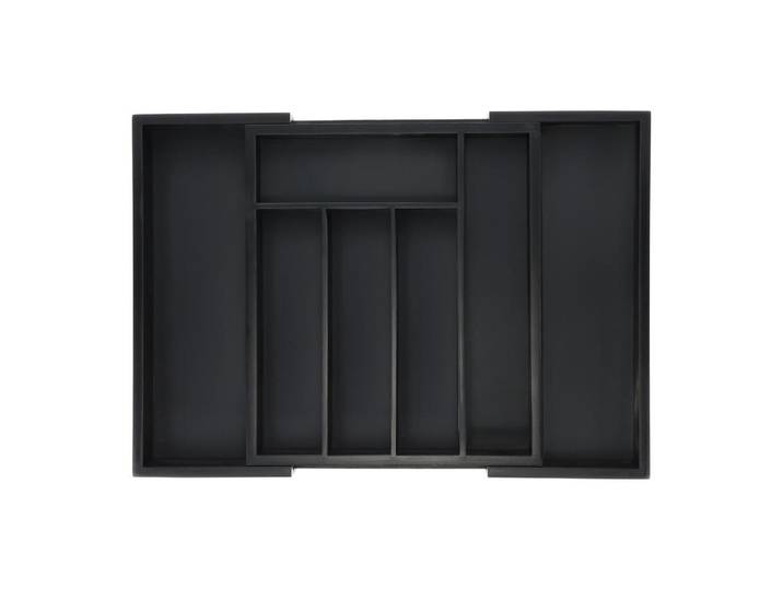 Relaxdays Besteckkasten Schwarz ausziehbar Bambus Mdf, Holz, Holzwerkstoff, 48x5x33.5 cm, Küchenzubehör, Küchenhelfer, Besteckeinsatz