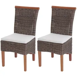2er-Set Esszimmerstuhl Sinio, Stuhl Küchenstuhl, Rattan ~ mit Sitzkissen