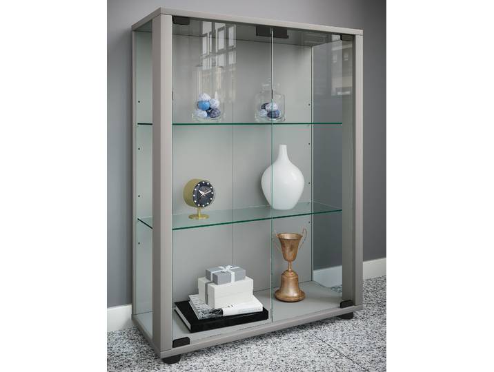 Vitrinenschrank Sintalo 60 x 80 x 25cm mit Beleuchtung Silber/Silber