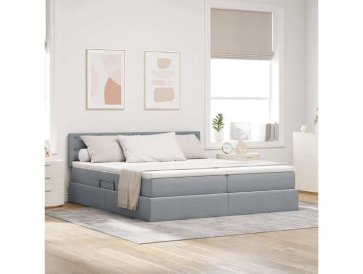 Kunstleder Storage Bett Matratze Modern Schlafzimmer Grau 180 x 200 cm Storage Bett mit Matratze 180x200 cm Hellgrau Kunstleder Boxspringbett mit hydraulischem Lift Stauraum Metallrahmen