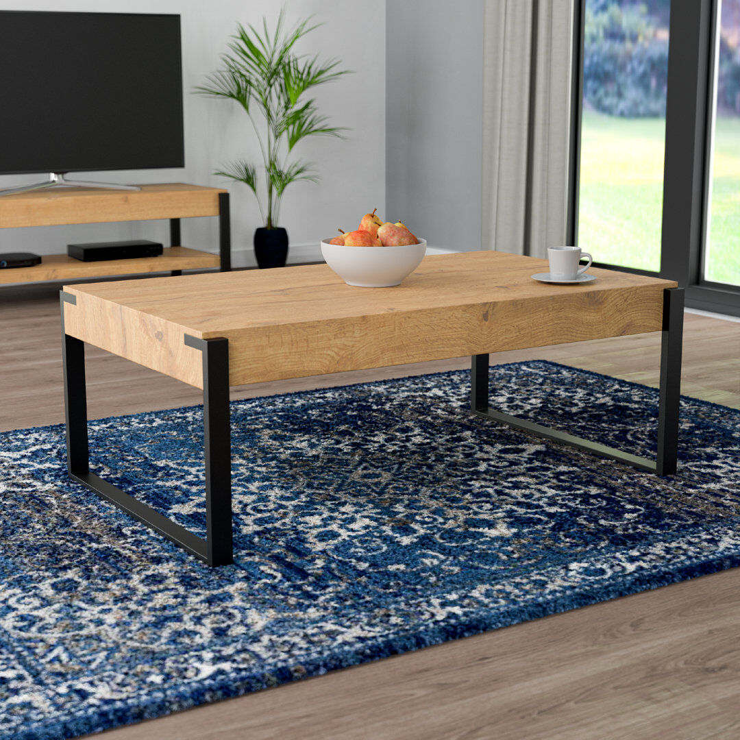 Gracie Oaks Norris Sled Coffee Table Rustic Light Wood 43cm H X 110cm W X 64cm D