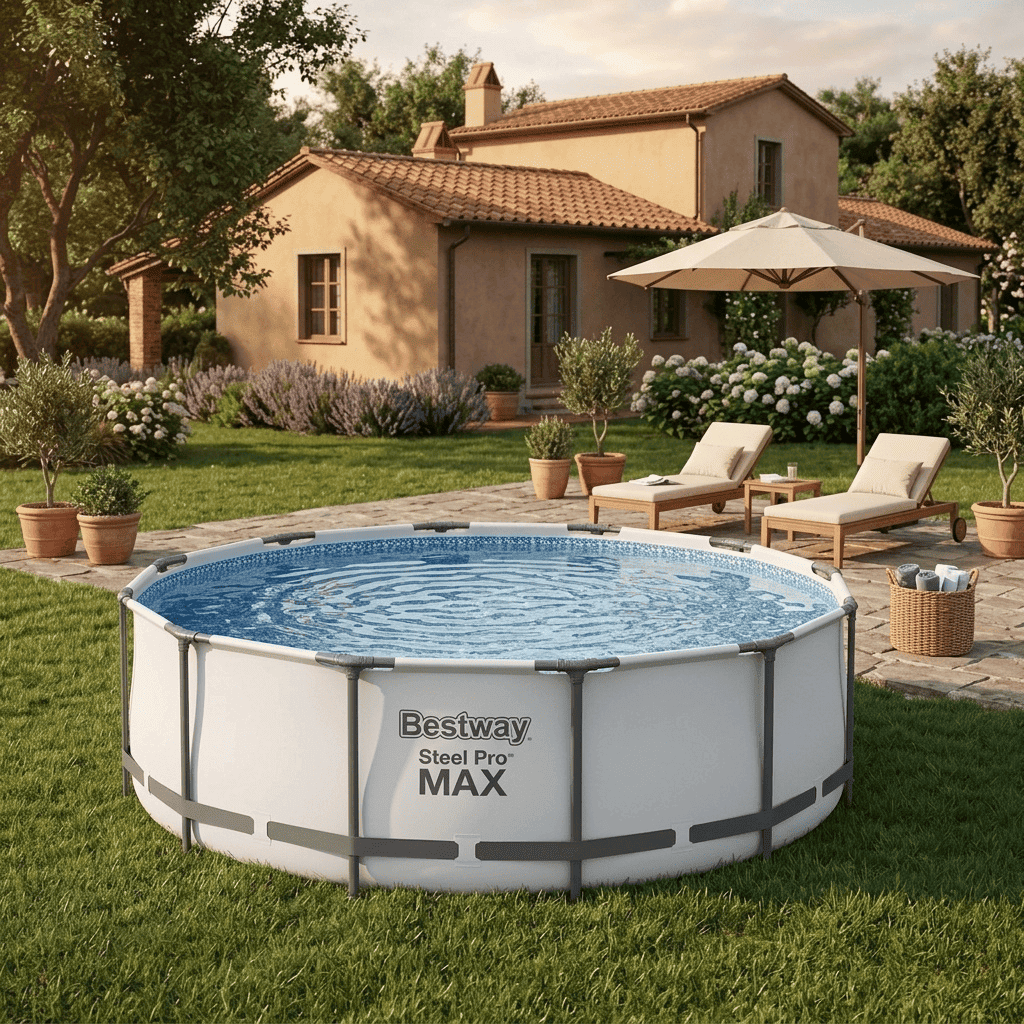 bestway 56438 Piscina Fuori Terra Rigida Da Giardino Piscina Esterna Rotonda Ø 457xh122 Cm Con Pompa Filtro - 56438 Steel Pro Max