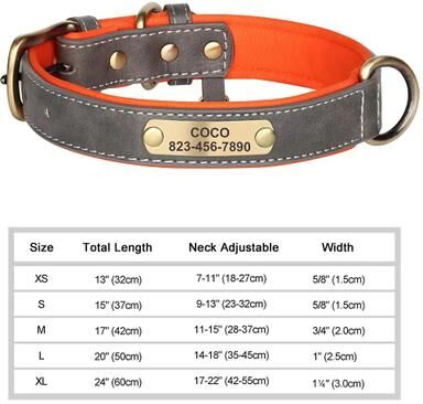 Inspired Finds Custom Engraved PU Leather Dog Collar With Personalized ID Nameplate gray m