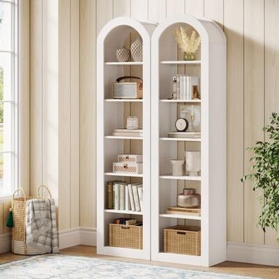 BLUEBELL 74.8-Inch Arched Tall Bookshelf, 6-Tier Rustic Wooden Bookcase